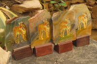 Hand Made Tiger Decoupage on Polychrome Jasper Stone Slabs - sold per item - From Madagascar