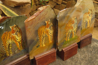 Hand Made Tiger Decoupage on Polychrome Jasper Stone Slabs - sold per item - From Madagascar