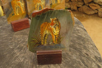 Hand Made Tiger Decoupage on Polychrome Jasper Stone Slabs - sold per item - From Madagascar