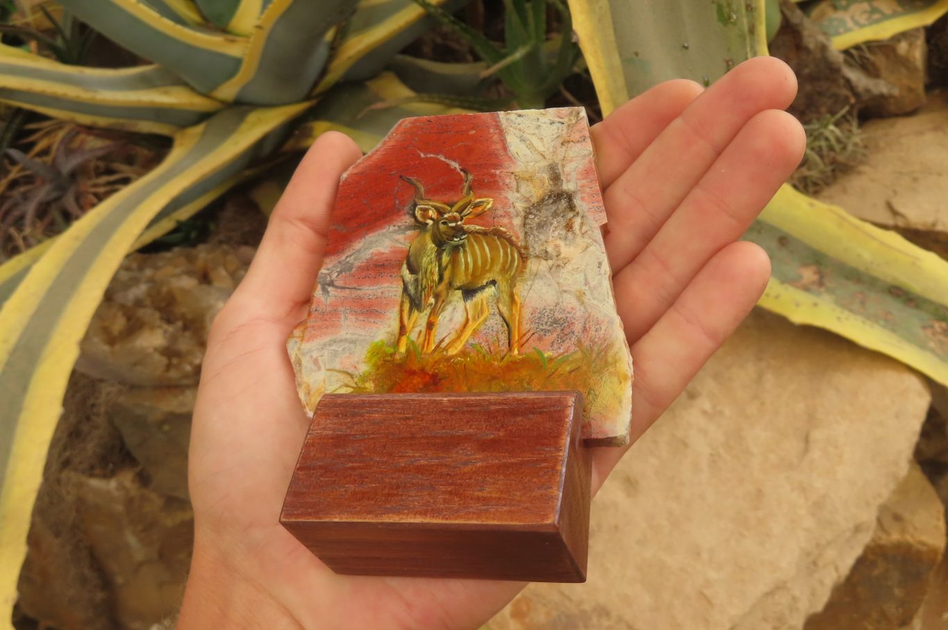 Hand Made African Kudu Buck Decoupage on Brecciated Jasper Stone Slabs - Sold Per Item - From South Africa