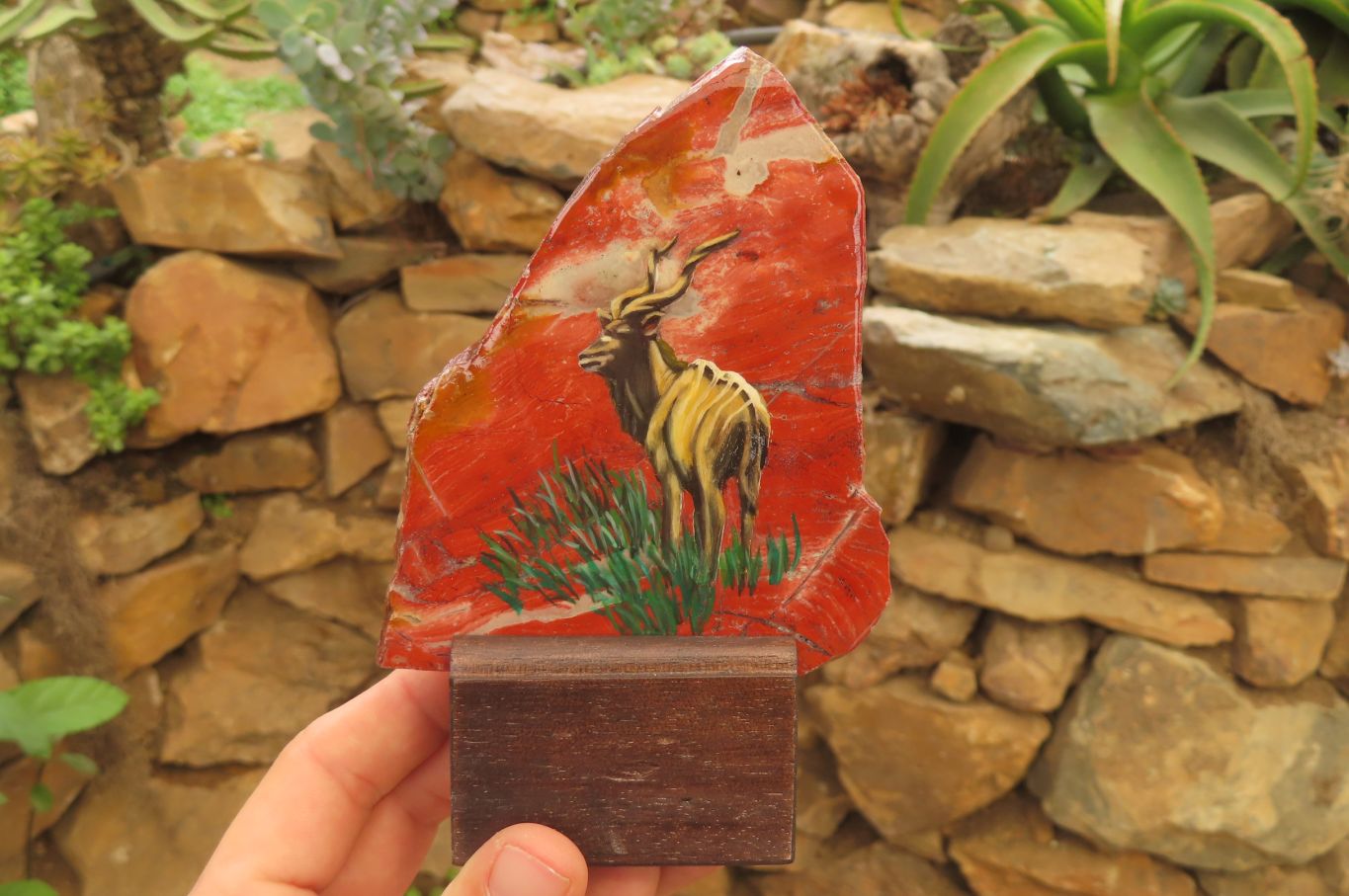 Hand Made African Kudu Buck Decoupage on Brecciated Jasper Stone Slabs - Sold Per Item - From South Africa