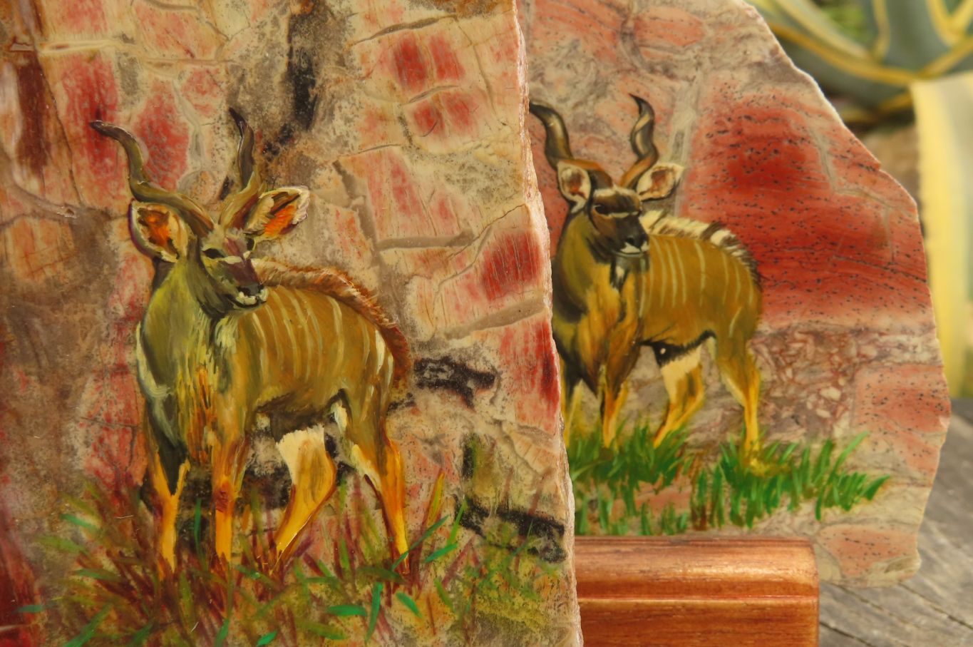 Hand Made African Kudu Buck Decoupage on Brecciated Jasper Stone Slabs - Sold Per Item - From South Africa