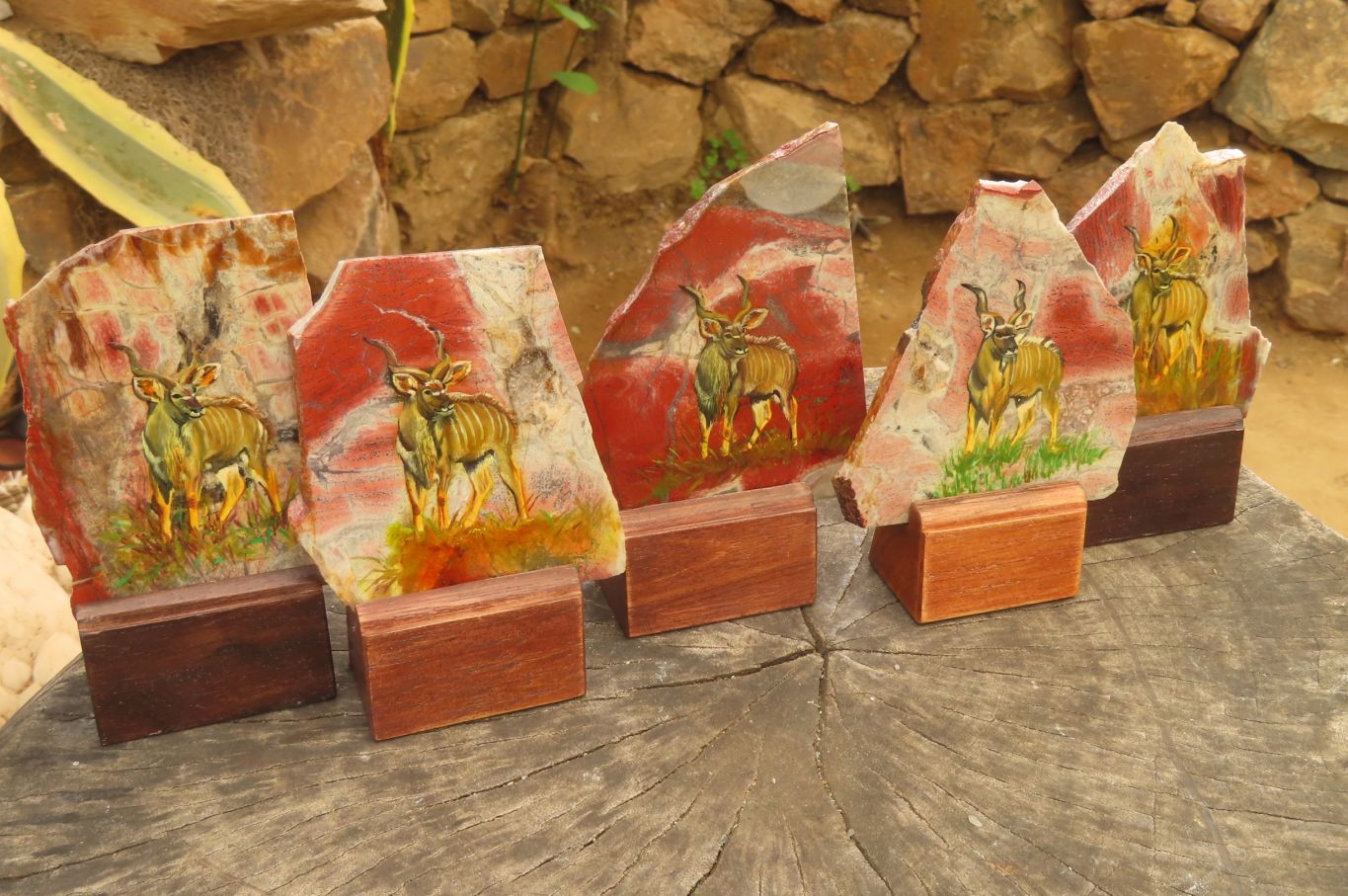 Hand Made African Kudu Buck Decoupage on Brecciated Jasper Stone Slabs - Sold Per Item - From South Africa