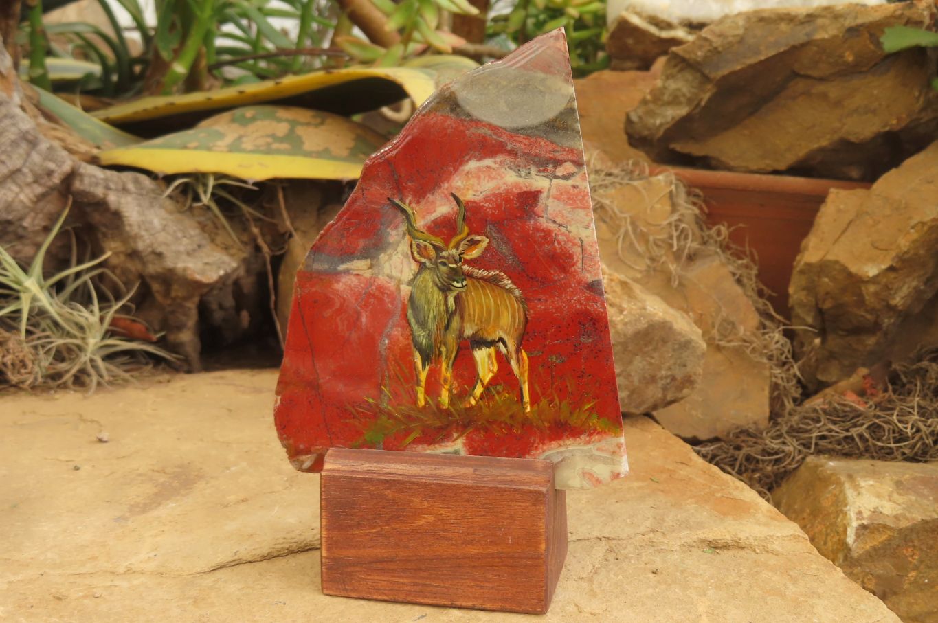 Hand Made African Kudu Buck Decoupage on Brecciated Jasper Stone Slabs - Sold Per Item - From South Africa