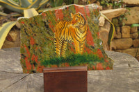 Hand Made Tiger Decoupage on Unakite Stone Slabs - sold per item - From Southern Africa