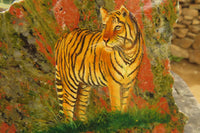 Hand Made Tiger Decoupage on Unakite Stone Slabs - sold per item - From Southern Africa