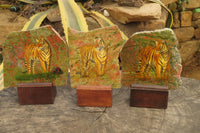 Hand Made Tiger Decoupage on Unakite Stone Slabs - sold per item - From Southern Africa