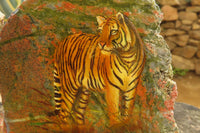 Hand Made Tiger Decoupage on Unakite Stone Slabs - sold per item - From Southern Africa