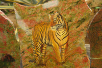 Hand Made Tiger Decoupage on Unakite Stone Slabs - sold per item - From Southern Africa