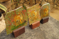 Hand Made Tiger Decoupage on Unakite Stone Slabs - sold per item - From Southern Africa