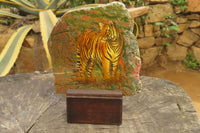 Hand Made Tiger Decoupage on Unakite Stone Slabs - sold per item - From Southern Africa