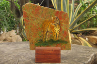 Hand Made Tiger Decoupage on Unakite Stone Slabs - sold per item - From Southern Africa