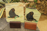 Hand Made Chimpanzee Decoupage on Butter Jade Stone Slabs - sold per item - From South Africa