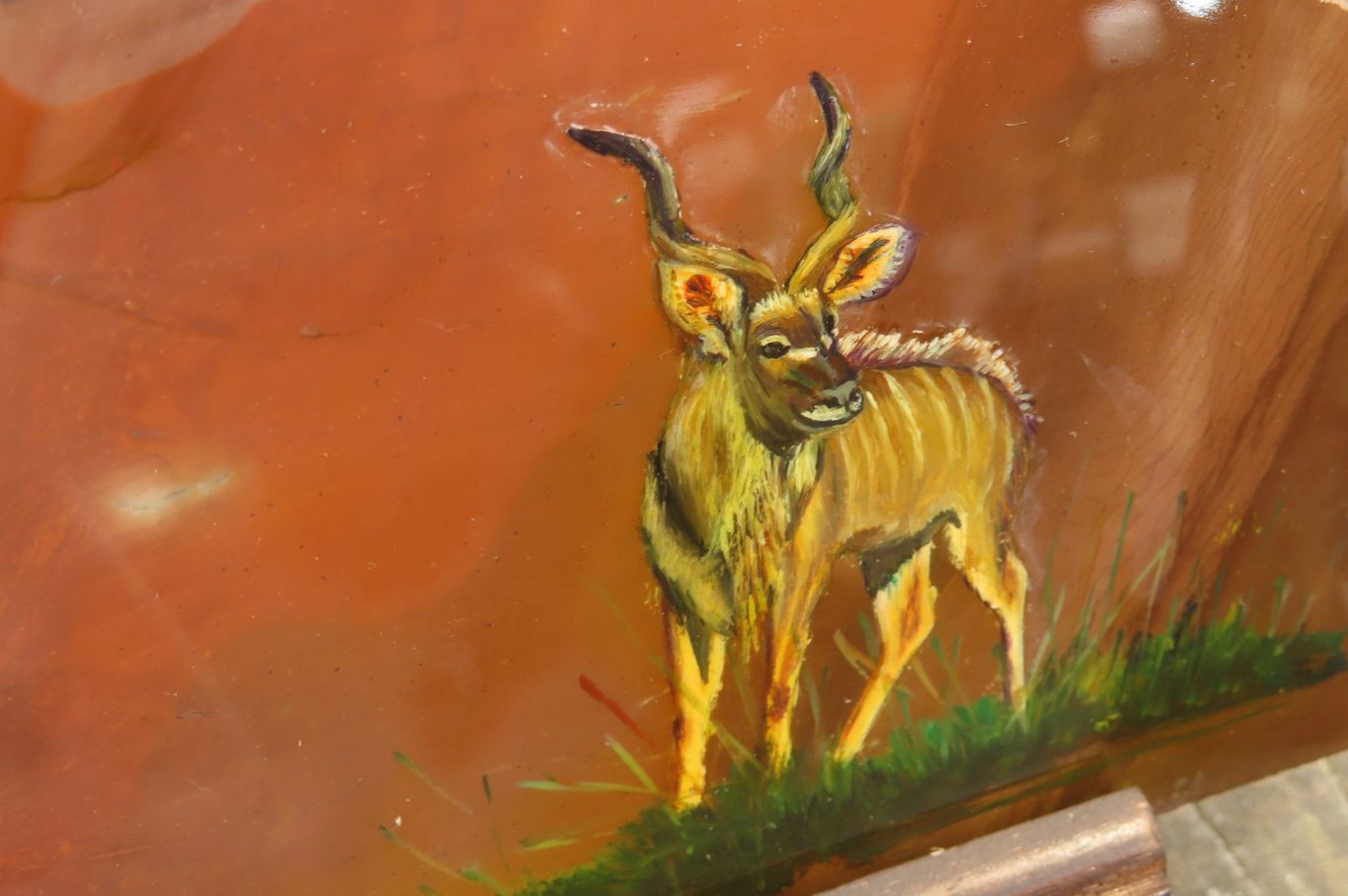 Hand Made African Kudu Buck Decoupage on Polychrome Jasper Stone Slabs - sold per item - From Madagascar