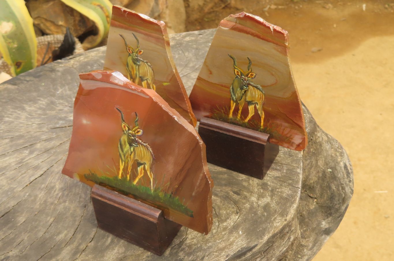 Hand Made African Kudu Buck Decoupage on Polychrome Jasper Stone Slabs - sold per item - From Madagascar