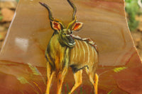 Hand Made African Kudu Buck Decoupage on Polychrome Jasper Stone Slabs - sold per item - From Madagascar