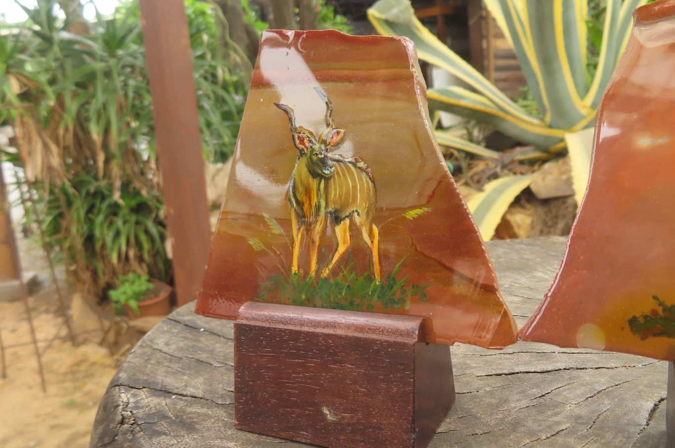 Hand Made African Kudu Buck Decoupage on Polychrome Jasper Stone Slabs - sold per item - From Madagascar