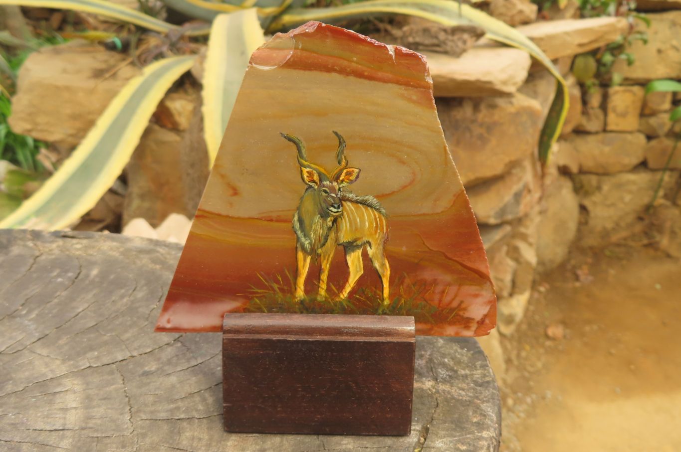 Hand Made African Kudu Buck Decoupage on Polychrome Jasper Stone Slabs - sold per item - From Madagascar