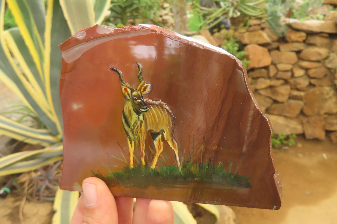 Hand Made African Kudu Buck Decoupage on Polychrome Jasper Stone Slabs - sold per item - From Madagascar