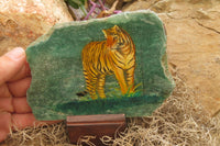 Hand Made Tiger Decoupage on Green Fuchsite Stone Slabs - sold per item - From Zimbabwe