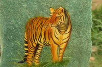 Hand Made Tiger Decoupage on Green Fuchsite Stone Slabs - sold per item - From Zimbabwe