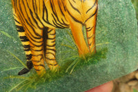 Hand Made Tiger Decoupage on Green Fuchsite Stone Slabs - sold per item - From Zimbabwe