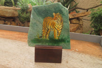 Hand Made Tiger Decoupage on Green Fuchsite Stone Slabs - sold per item - From Zimbabwe