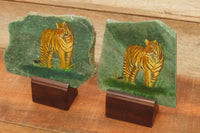 Hand Made Tiger Decoupage on Green Fuchsite Stone Slabs - sold per item - From Zimbabwe