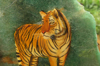 Hand Made Tiger Decoupage on Green Fuchsite Stone Slabs - sold per item - From Zimbabwe