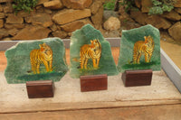 Hand Made Tiger Decoupage on Green Fuchsite Stone Slabs - sold per item - From Zimbabwe