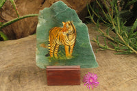 Hand Made Tiger Decoupage on Green Fuchsite Stone Slabs - sold per item - From Zimbabwe