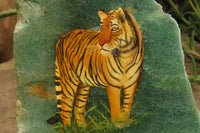 Hand Made Tiger Decoupage on Green Fuchsite Stone Slabs - sold per item - From Zimbabwe