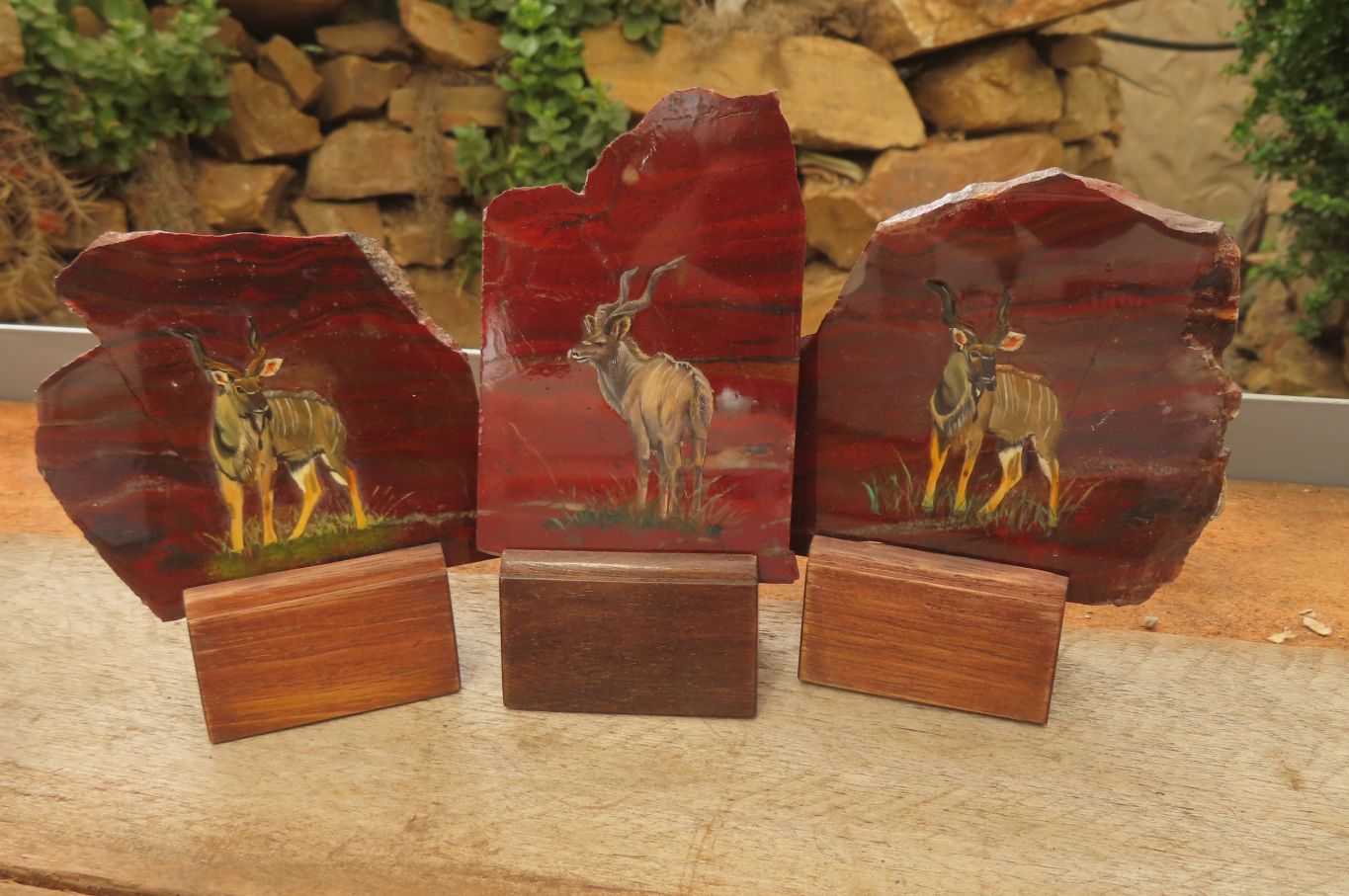 Hand Made African Kudu Buck Decoupage on Tiger Iron Jasper Stone Slabs - Sold Per Item - From Australia