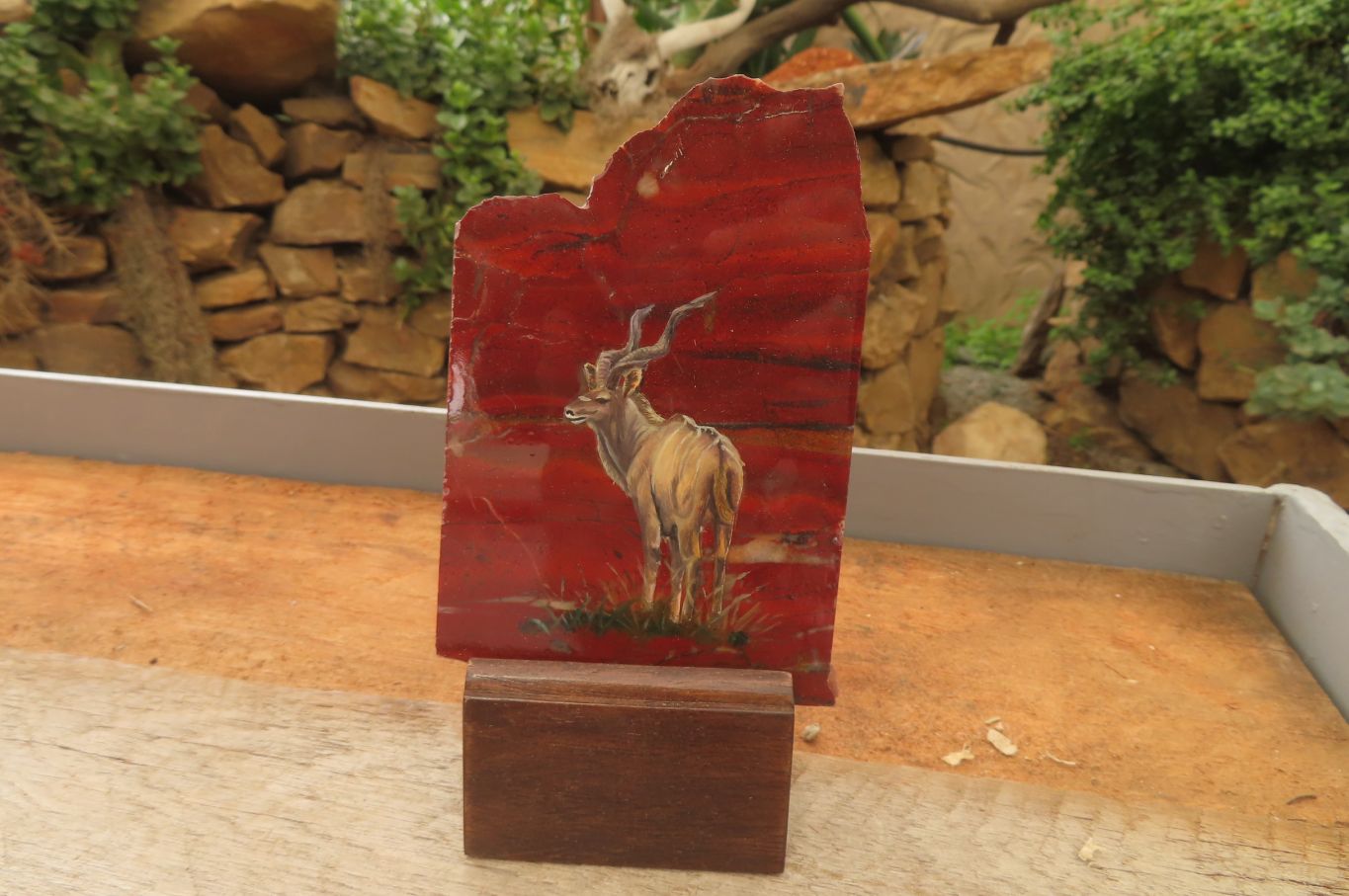 Hand Made African Kudu Buck Decoupage on Tiger Iron Jasper Stone Slabs - Sold Per Item - From Australia