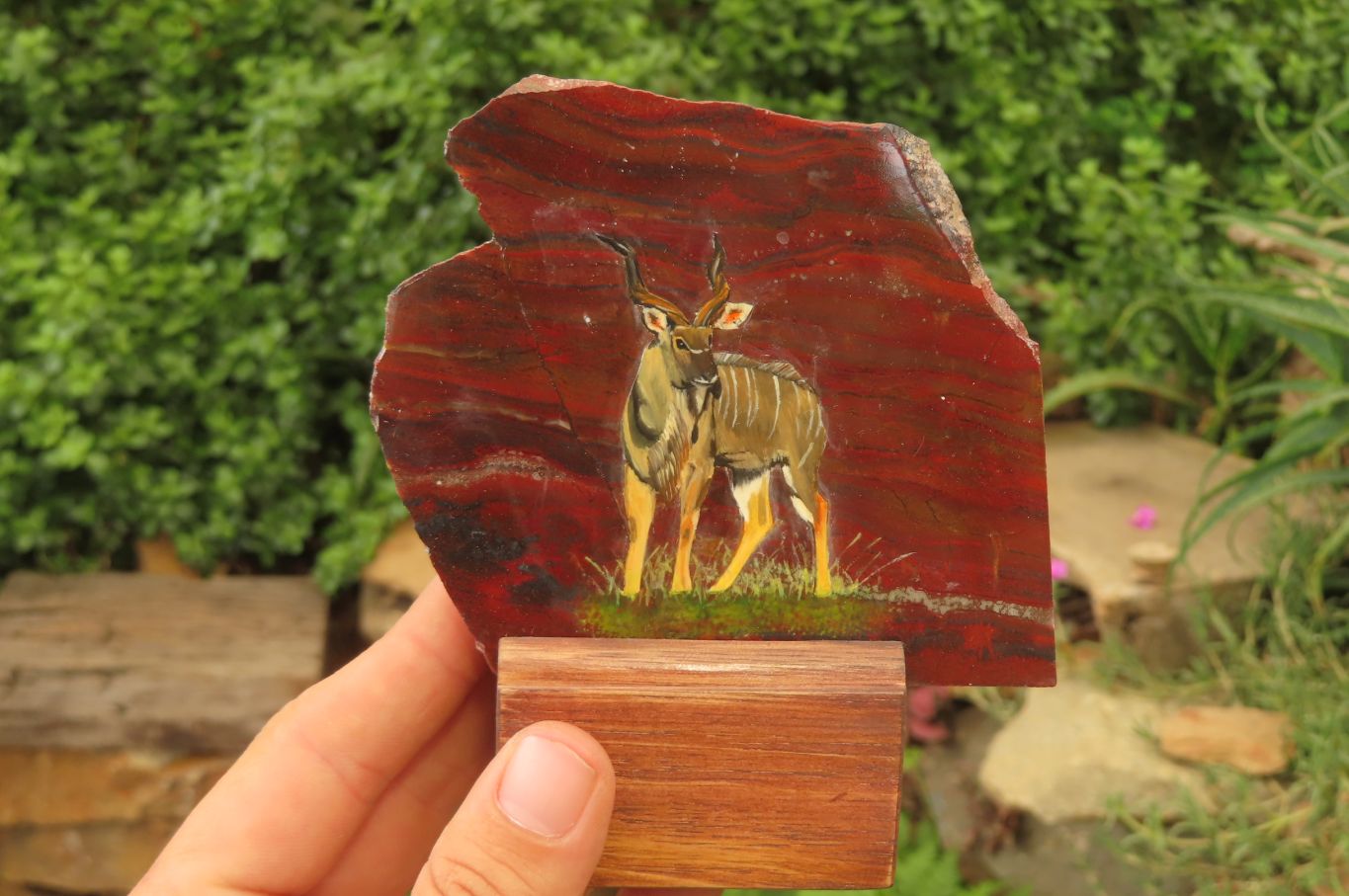 Hand Made African Kudu Buck Decoupage on Tiger Iron Jasper Stone Slabs - Sold Per Item - From Australia