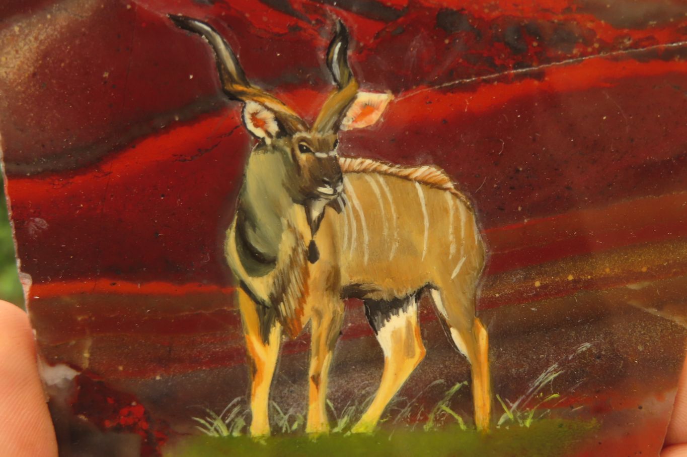 Hand Made African Kudu Buck Decoupage on Tiger Iron Jasper Stone Slabs - Sold Per Item - From Australia