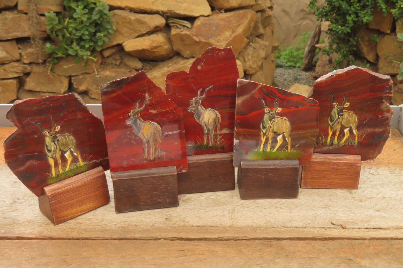 Hand Made African Kudu Buck Decoupage on Tiger Iron Jasper Stone Slabs - Sold Per Item - From Australia