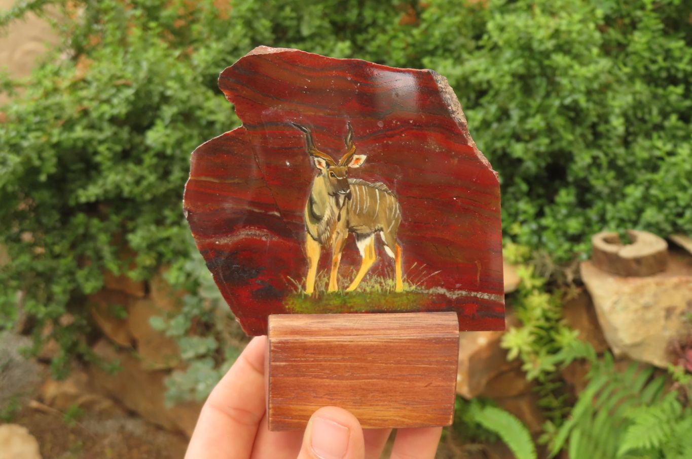 Hand Made African Kudu Buck Decoupage on Tiger Iron Jasper Stone Slabs - Sold Per Item - From Australia