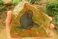 Hand Made Chimpanzee Decoupage on Unakite Stone Slabs - sold per item - From Southern Africa