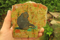 Hand Made Chimpanzee Decoupage on Unakite Stone Slabs - sold per item - From Southern Africa