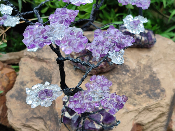 Hand Made Amethyst and Quartz Crystal Tumble Chip Wire Wrap Tree - Sold Per Item - From South Africa