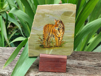 Hand Made Tiger Decoupage on Butter Jade Stone Slabs - sold per item - From South Africa