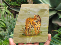 Hand Made Tiger Decoupage on Butter Jade Stone Slabs - sold per item - From South Africa