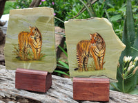 Hand Made Tiger Decoupage on Butter Jade Stone Slabs - sold per item - From South Africa