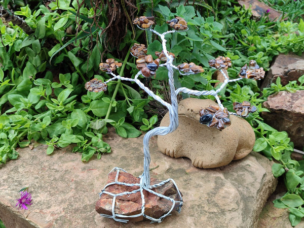 Hand Made Tigers Eye Wire Wrap Tree On Cobbed Nguni Jasper - Sold per Item -  From South Africa