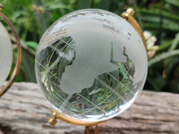 Polished Lead Glass World Globe on Copper Stand - sold per item - From China