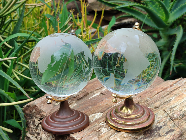 Polished Lead Glass World Globe on Copper Stand - sold per item - From China