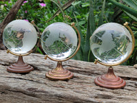 Polished Lead Glass World Globe on Copper Stand - sold per item - From China