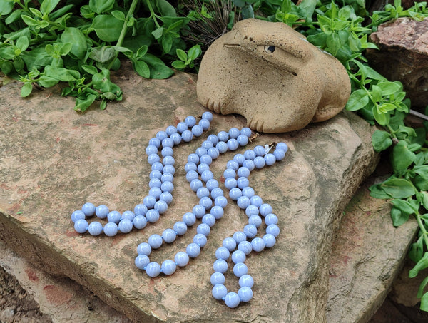 Polished Medium Namibian Blue Lace Agate Ball Shaped Bead Necklace - Sold per Item- From Namibia