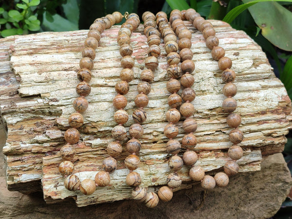 Polished Picture Stone Jasper Ball Shaped Bead Necklace - Sold Per Item - From Namibia